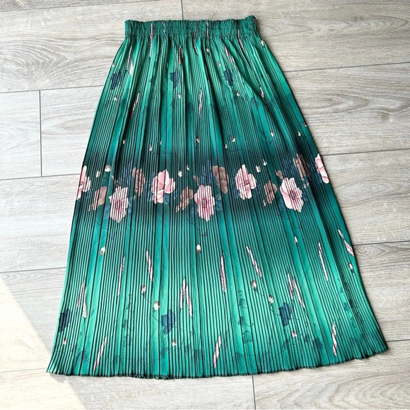 Floral Pattern Pleated Stretchy Midi Maxi Skirt - Picture 9 of 11